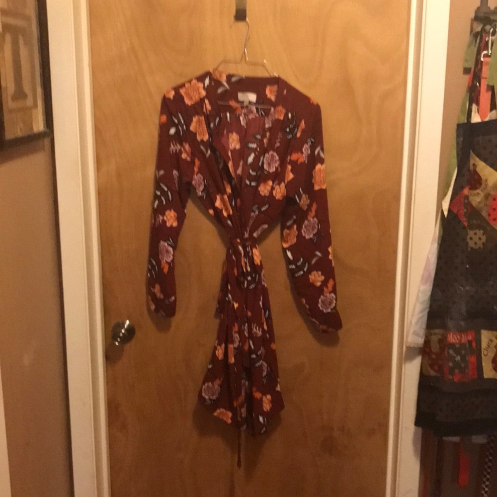 THE LOFT WOMENS SIMPLE FALL PRINT TIE WAIST DRESS